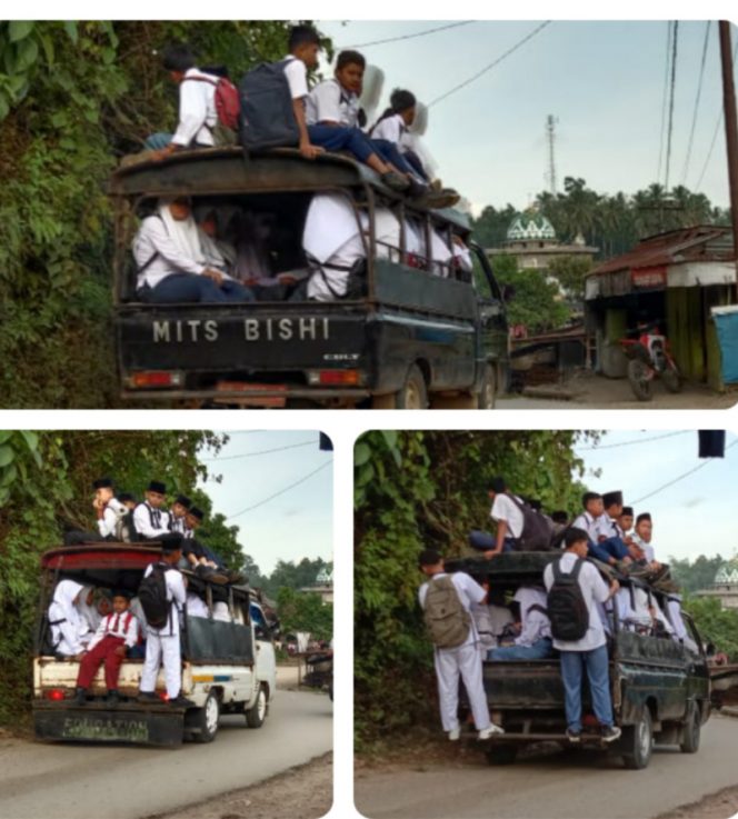 
					Siswa di Kecamatan Lingga Bayu Nekat Bergelantungan di Angkutan Desa