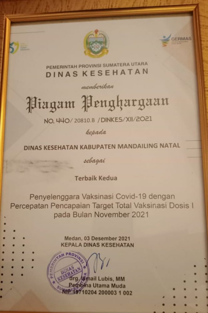 
					Madina Terbaik Ke 2 di Sumut Dalam hal Vaksinasi