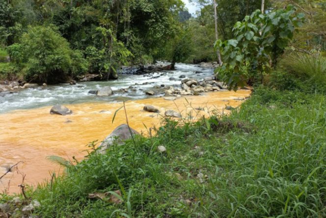 
					Tempuran Sungai Bangkelang Dua Warna, Satu Jernih dan Satunya Keruh