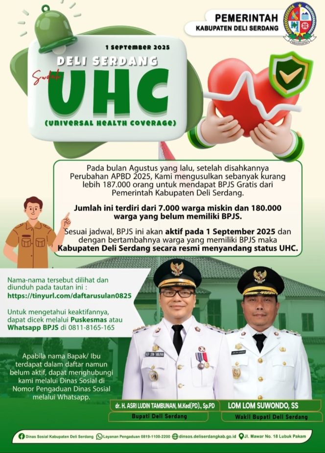 
					September Ceria, Deli Serdang Resmi Sandang Status UHC, 187 Ribu Warga Dapat BPJS Gratis