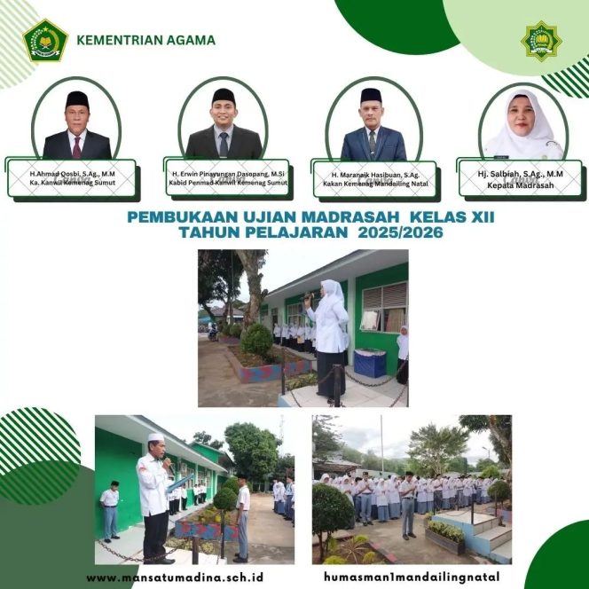 
					Buka Ujian Madrasah MAN 1 Madina, Hj. Salbiah : Ujian Ini Cerminan Integritas dan Karakter