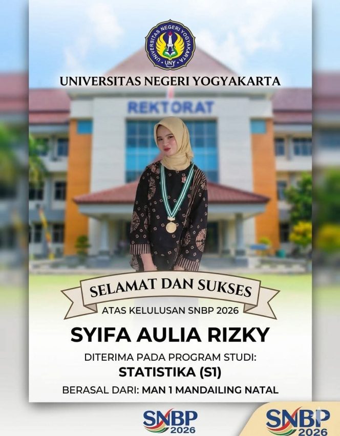 
					Tembus Jalur Prestasi, Siswi MAN 1 Madina Raih Kursi Statistika di UNY