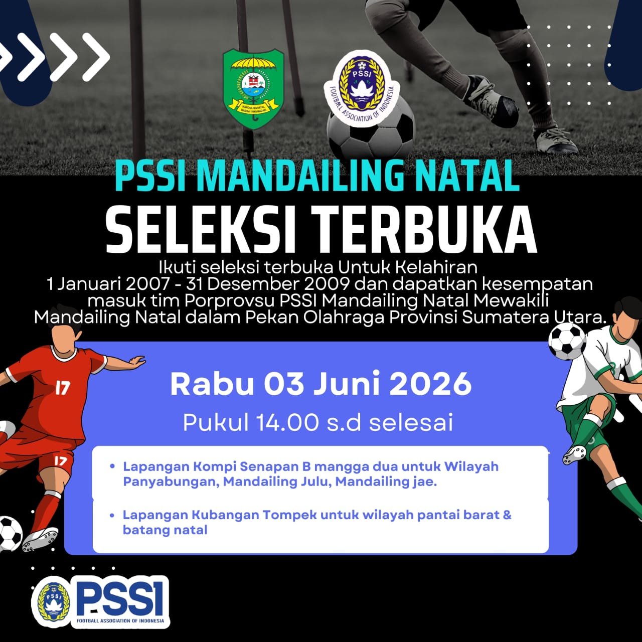 PSSI Kabupaten Mandailing Natal Buka Seleksi Terbuka di Lapangan Bola Kubangan  Tompek, ini Penjelasannya